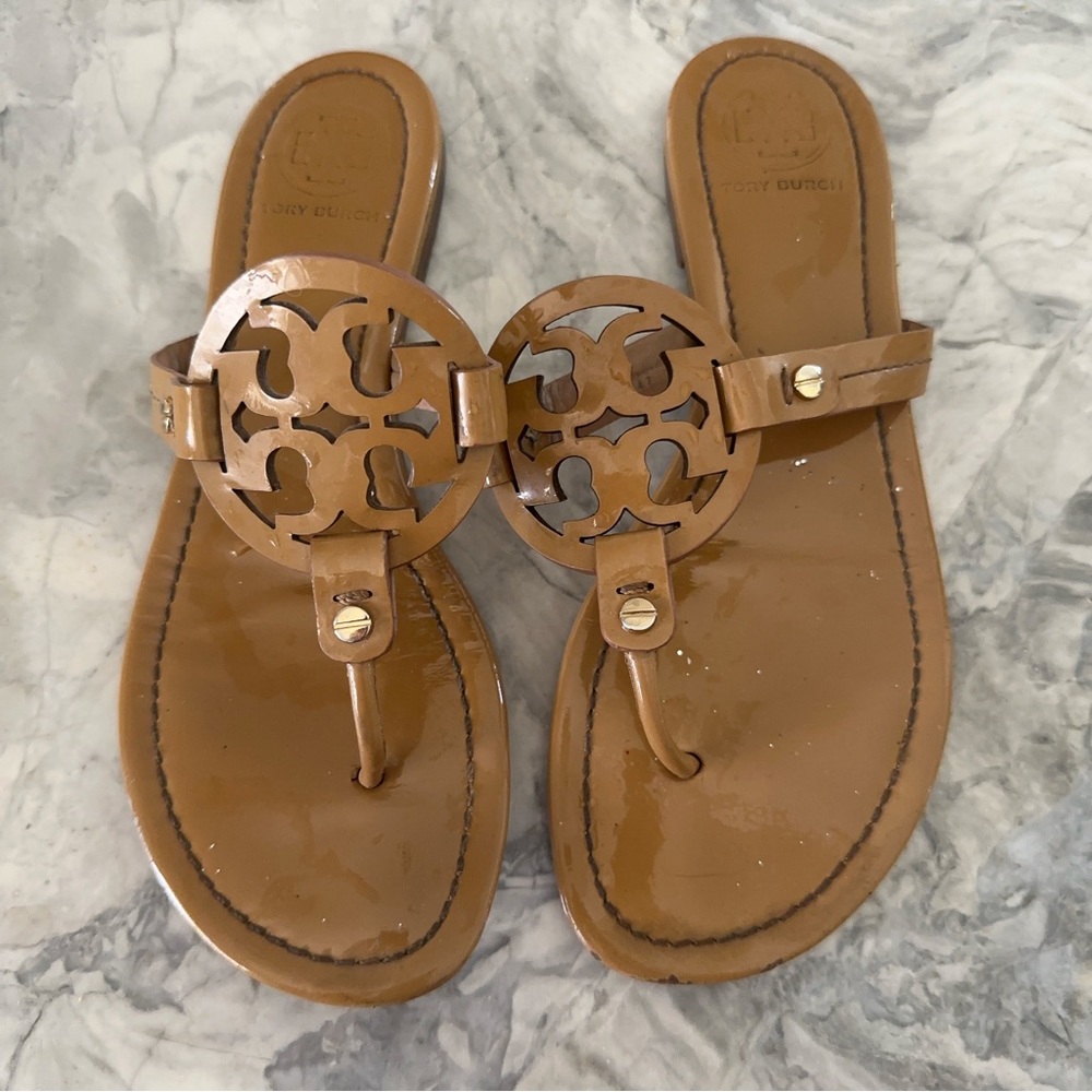 Tory Burch Patent Leather Tan Miller Sandal